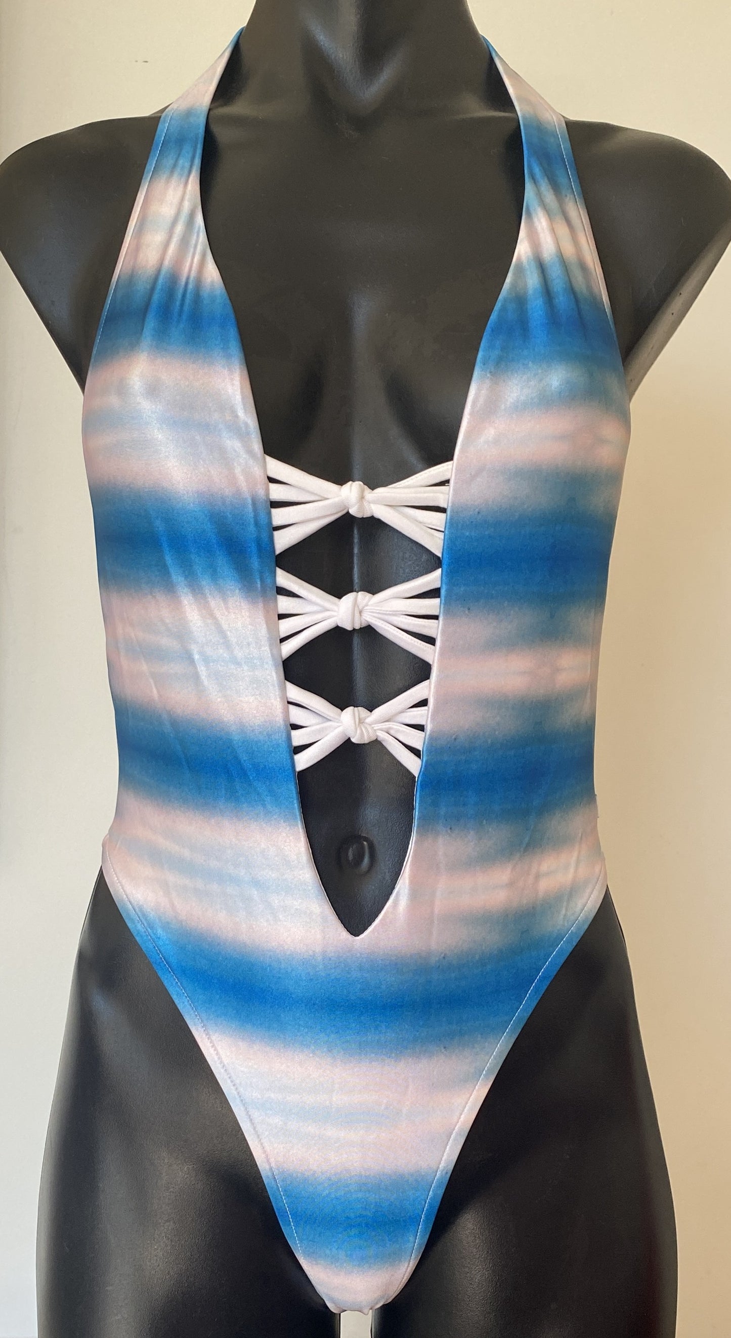 MissManeater SHARKskin Deep V Halter High Cut Reef Knot One Piece