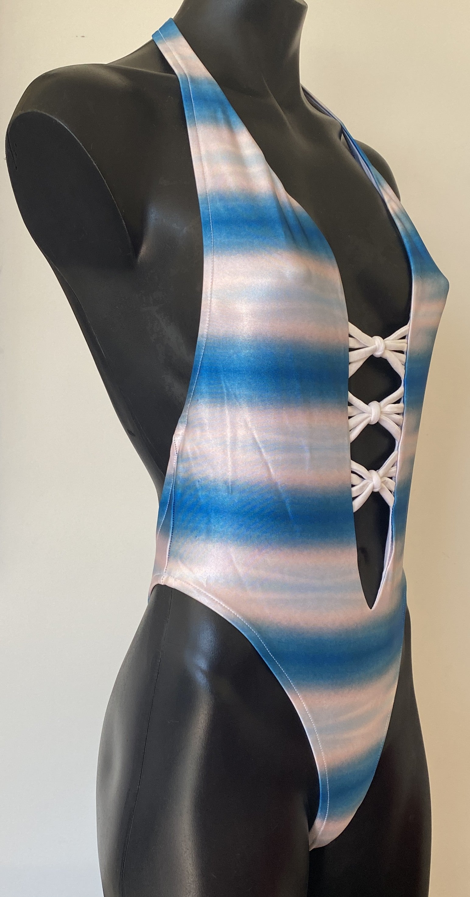 MissManeater SHARKskin Deep V Halter High Cut Reef Knot One Piece