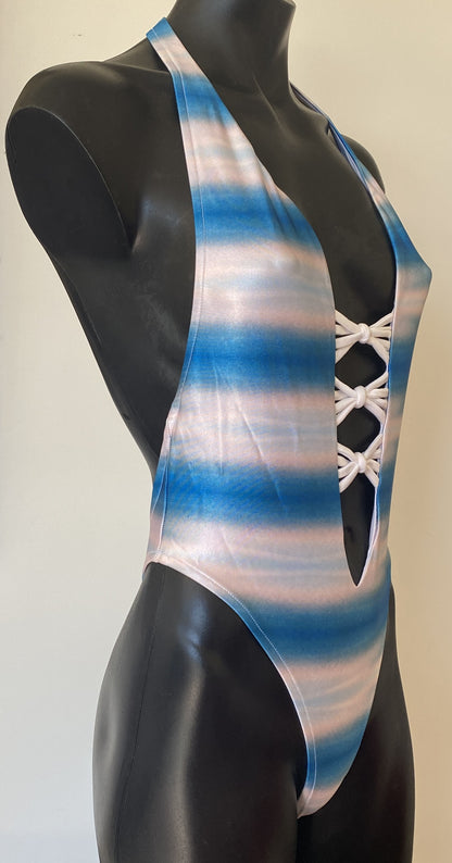 MissManeater SHARKskin Deep V Halter High Cut Reef Knot One Piece