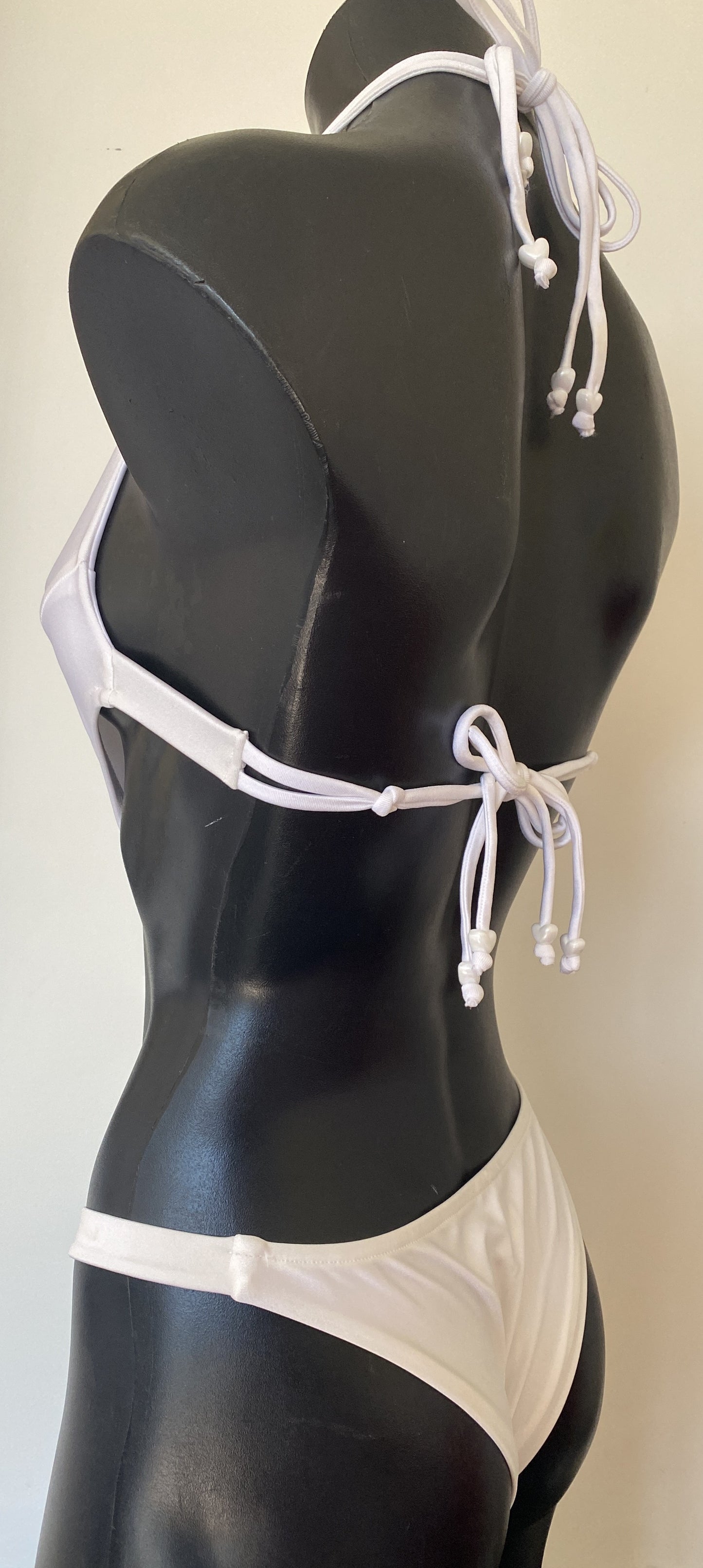 MissManeater WHITE Reef Knot Bandeau Tab Side Designer Swimsuit