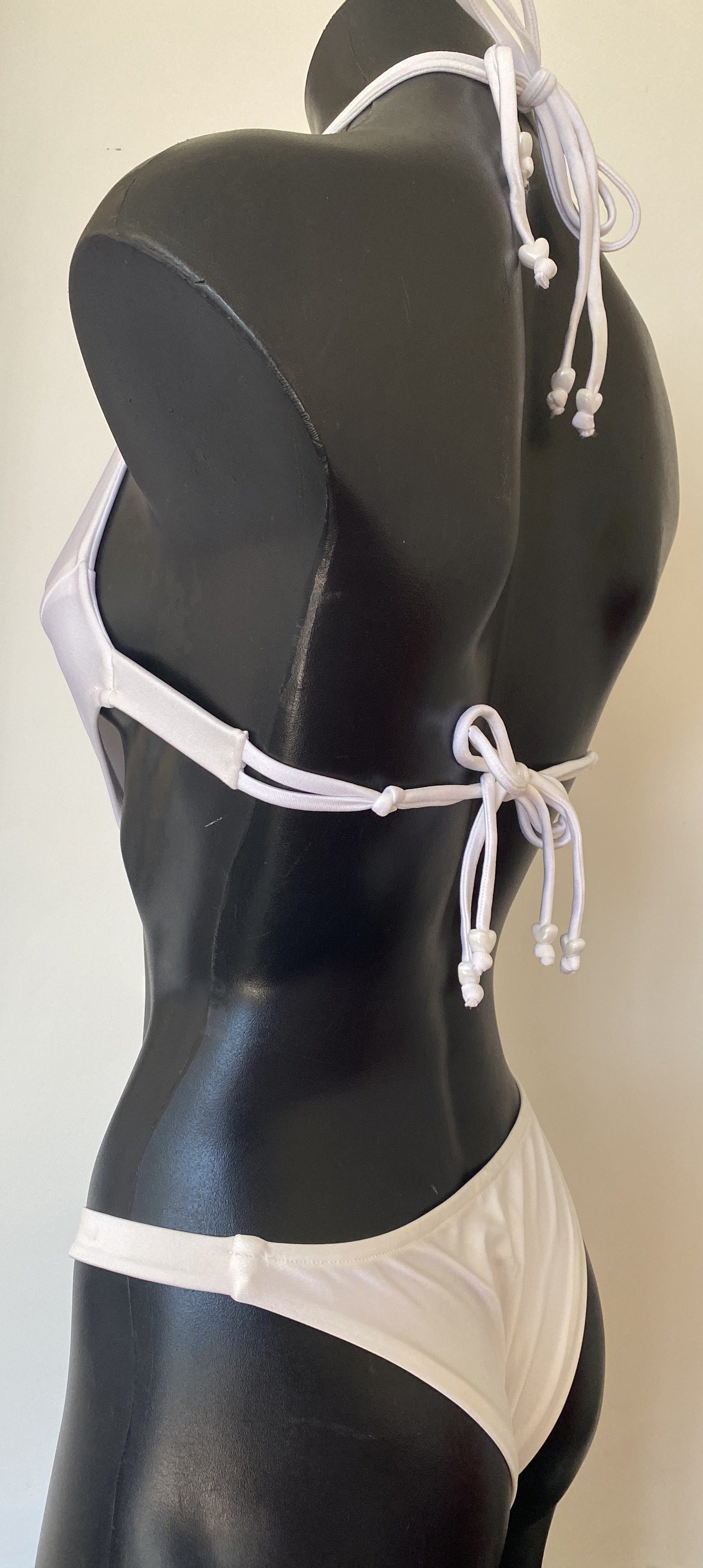 MissManeater WHITE Reef Knot Bandeau Tab Side Designer Swimsuit