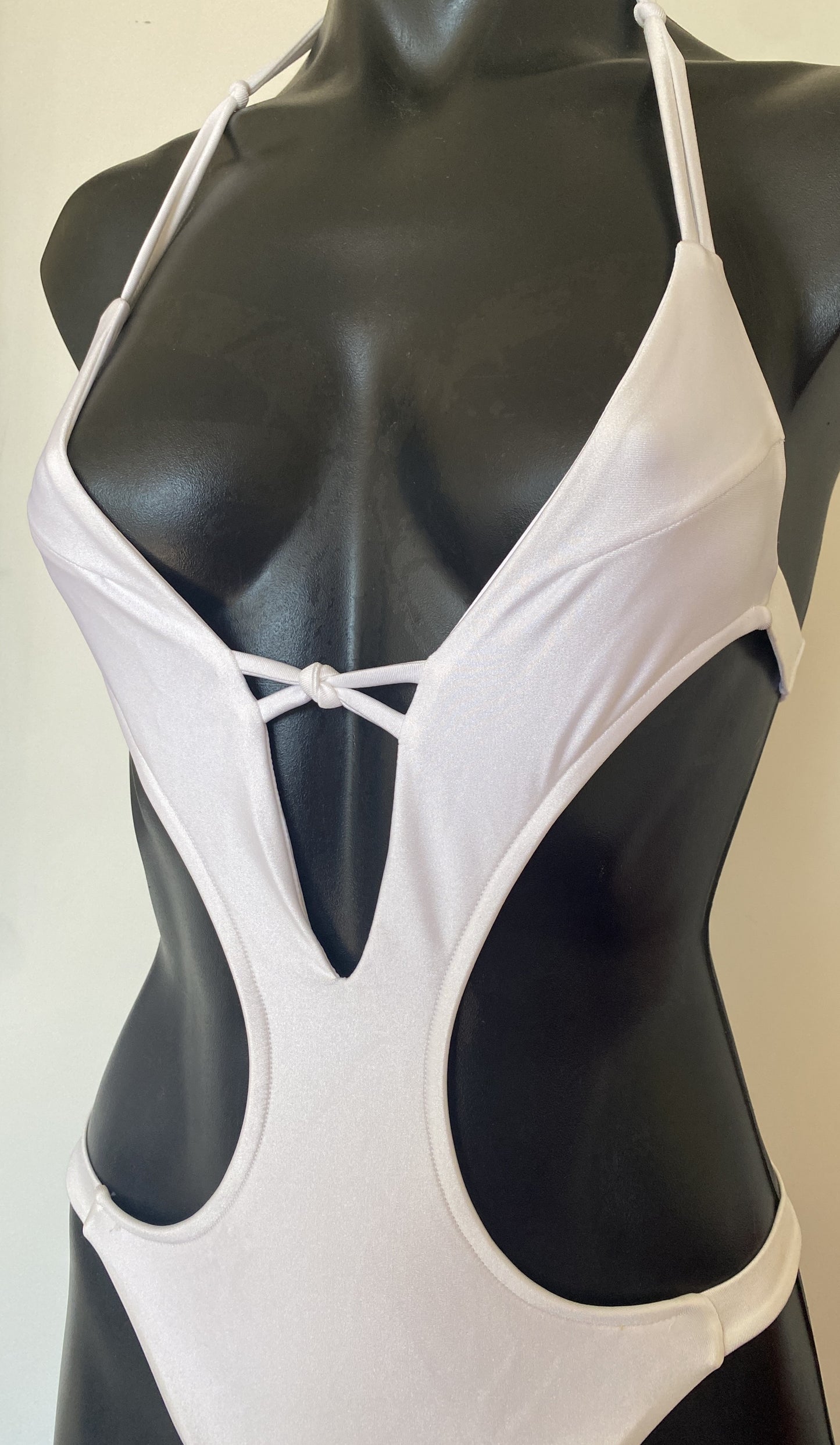 MissManeater WHITE Reef Knot Bandeau Tab Side Designer Swimsuit