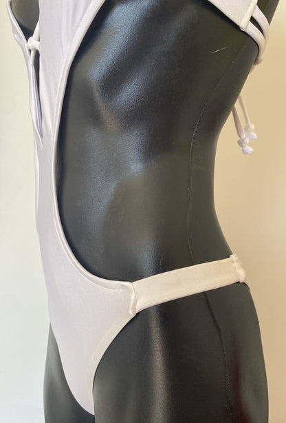 MissManeater WHITE Reef Knot Bandeau Tab Side Designer Swimsuit