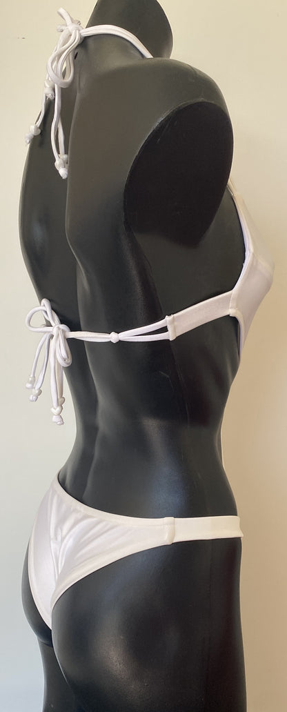 MissManeater WHITE Reef Knot Bandeau Tab Side Designer Swimsuit
