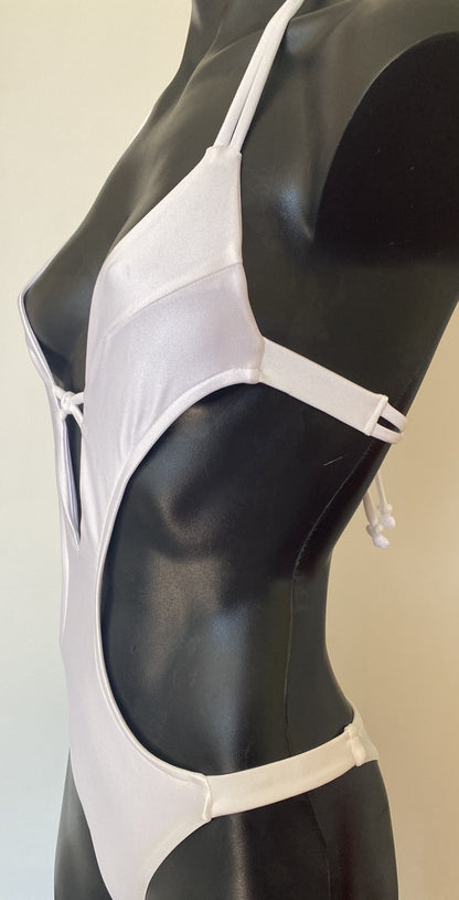 MissManeater WHITE Reef Knot Bandeau Tab Side Designer Swimsuit