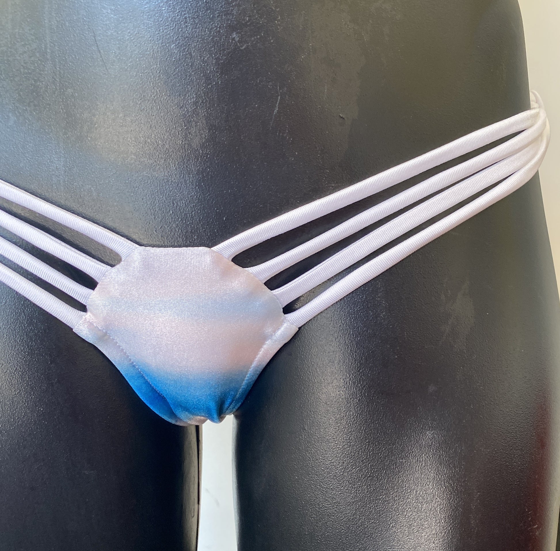MissManeater SHARKskin super low strap side bikini pant front detail showing multi strap design and Brazilian cut Australian made designer swimwear