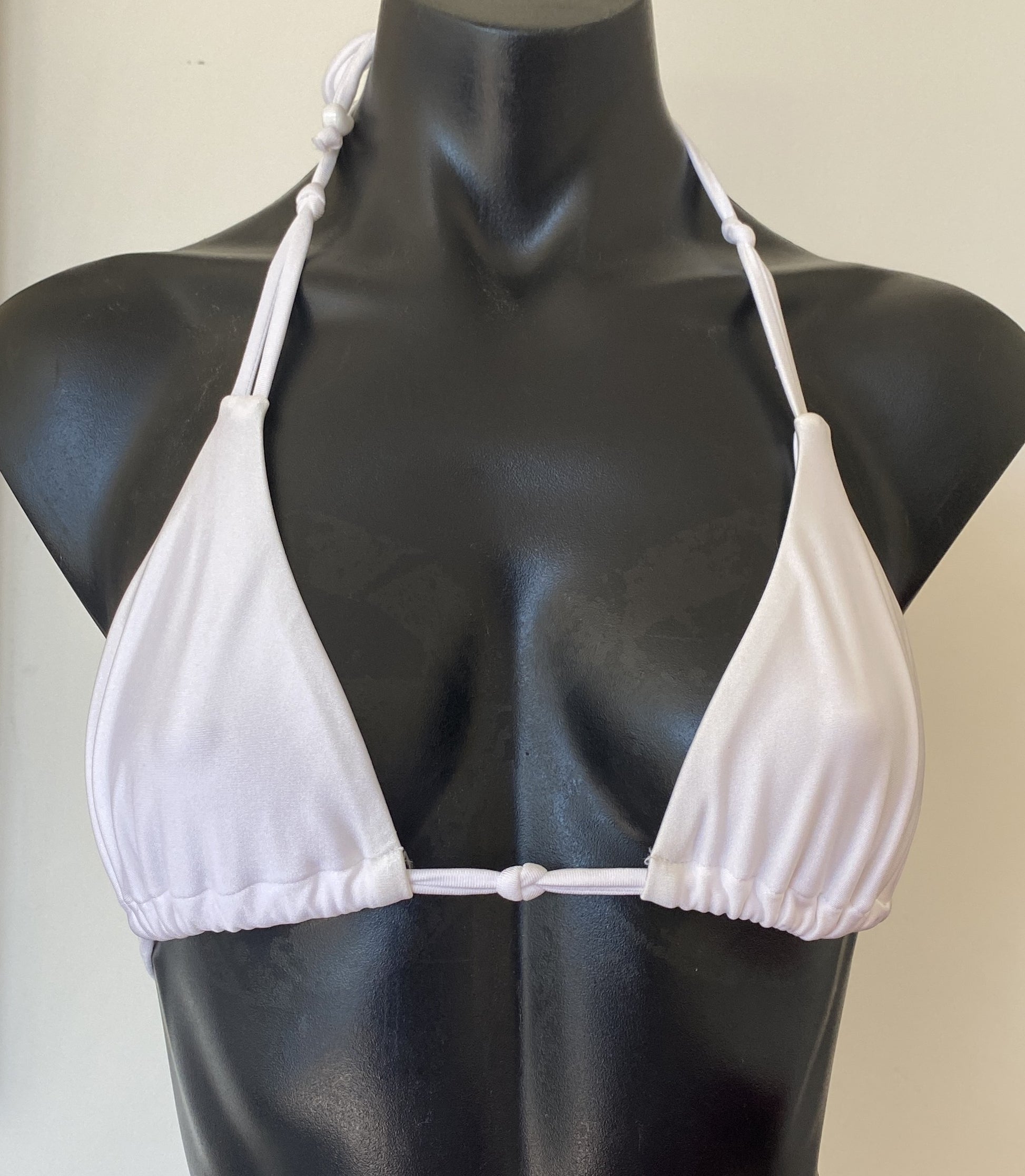 MissManeater WHITE Reef Knot sliding triangle bikini top front view on mannequin