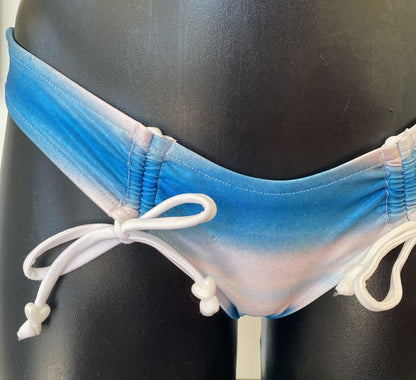 Close-up of MissManeater SHARKskin bikini pant with drawcord side ties and Brazilian cheeky cut, Australian made designer swimwear